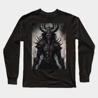 Malevolent Horned Demon: Close-Up Art Long Sleeve T-Shirt